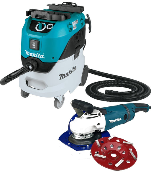 Makita GA9040S01 9" (230mm) 2300W Single Speed Angle Grinder, 7" (180mm) Artizan Dust Demon Shroud, 7" (180mm) Premium Grinding Cup, Full D handle & Makita VC4210MX2 Vacuum Cleaner Package - Artizan Diamond